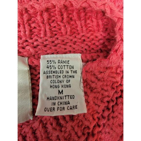 Vintage Express Sweater Womens SZ M Handknitted Fisherman Chunky Grandpa Pink - Picture 9 of 10